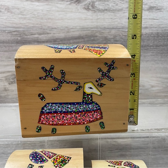 Vintage Folk Art 3 Nesting Wooden Boxes Painted El Salvador - Picture 2 of 11